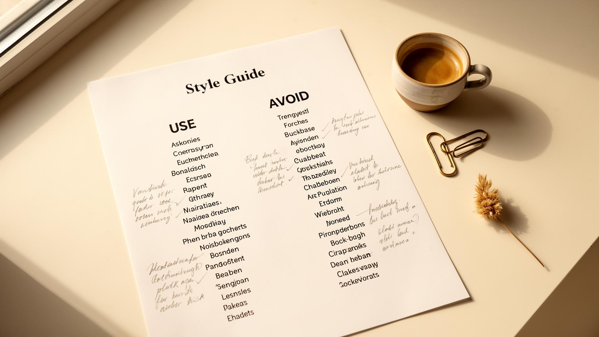 A printed word bank, marked up by hand. The document only earns its keep when it''s touched every week.